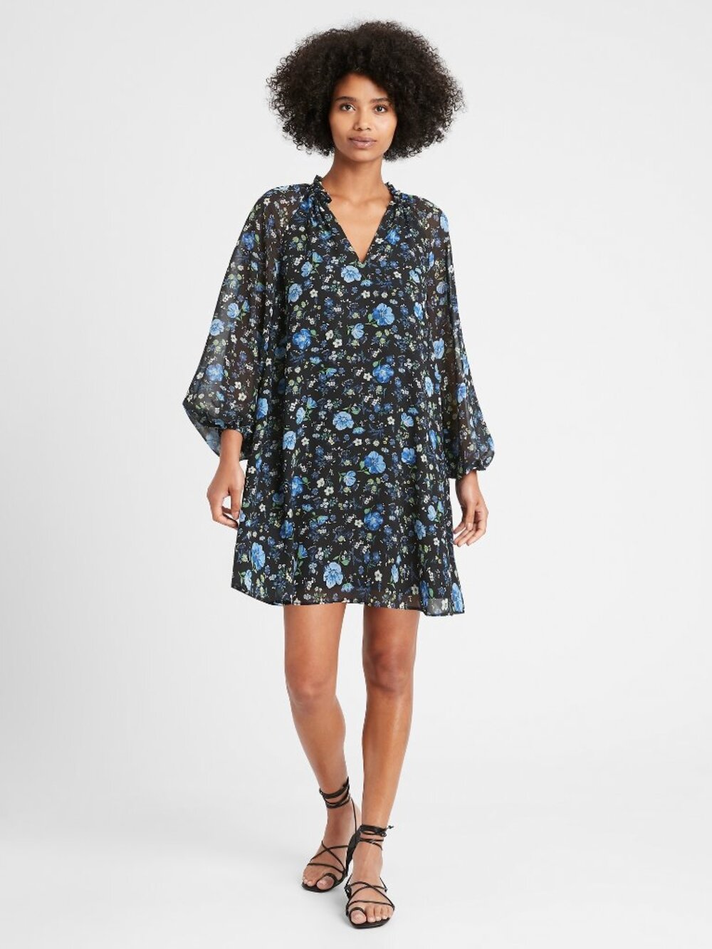 Banana Republic Blue floral swing dress size Large
